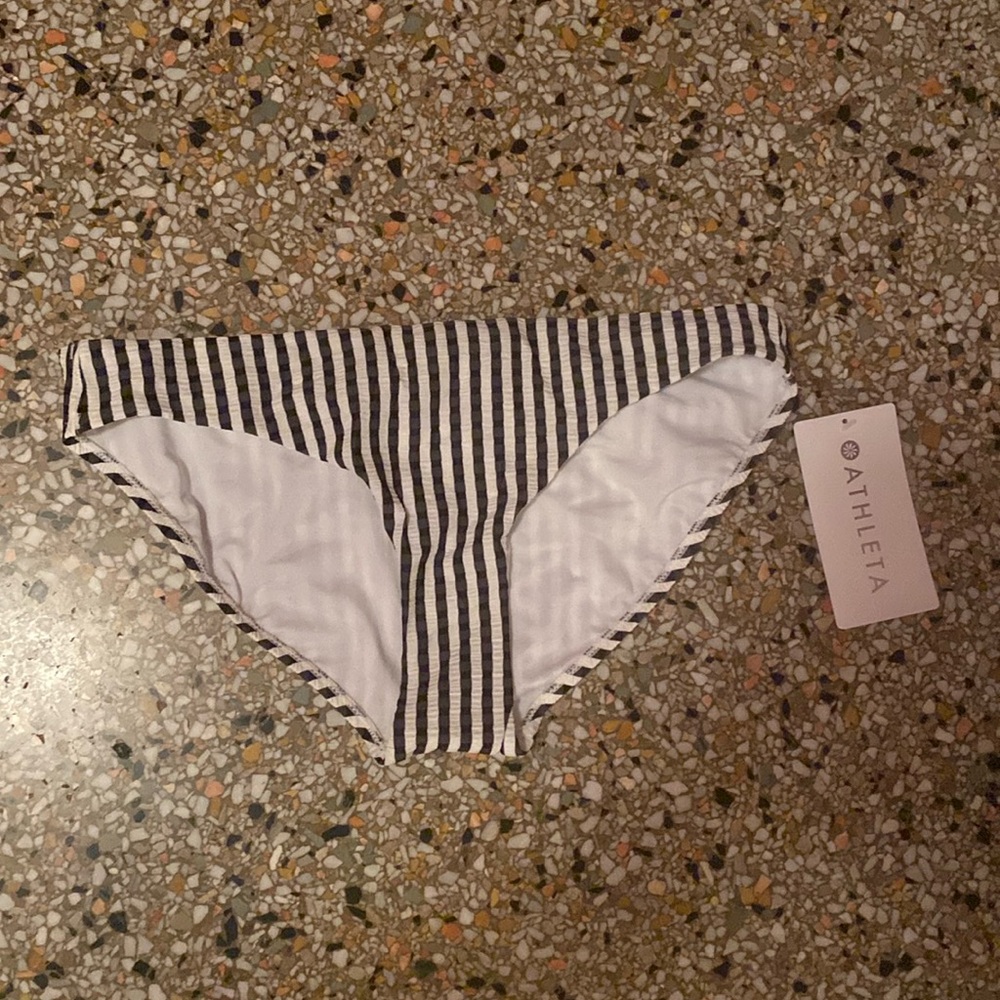 Athleta Black and White Stripe Seersucker Swim Bottom Size Small NWT